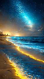 夜空中海面海滩上星空