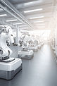 自动化汽车工厂概念与3d渲染机器人装配线在汽车工厂