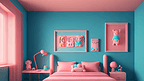 蓝粉色可爱3D卧室