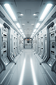科幻太空站走廊或未来主义室内3D渲染