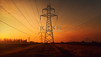 日落输电线路(高压塔)

