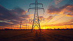 日落输电线路(高压塔)
