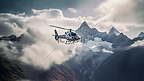 遥控直升机飞越高山在高海拔。
