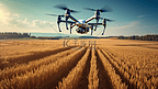 带摄像头的四轴飞行器在田野上空飞行。智慧农业概念