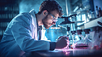一个男性科学研究员在实验室里做实验
