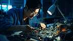 亚洲工程师芯片生产制造维修场景
