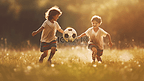 孩子在户外踢足球
