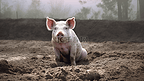 脏脏的猪在泥土上