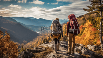 情侣图片素材情侣徒步爬山野外场景