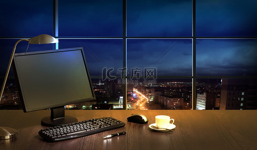 晚上办公室高清摄影大图-千库网