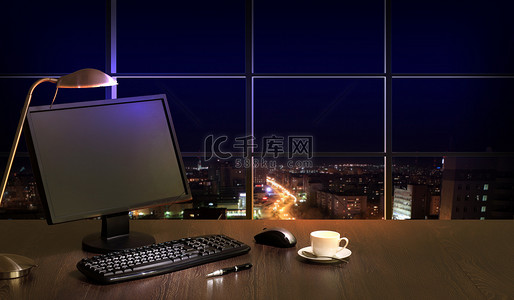 晚上办公室高清摄影大图-千库网