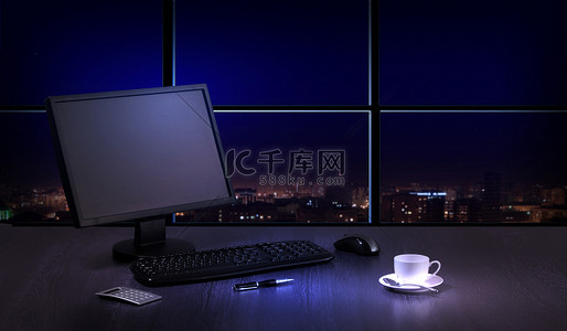 晚上办公室高清摄影大图-千库网