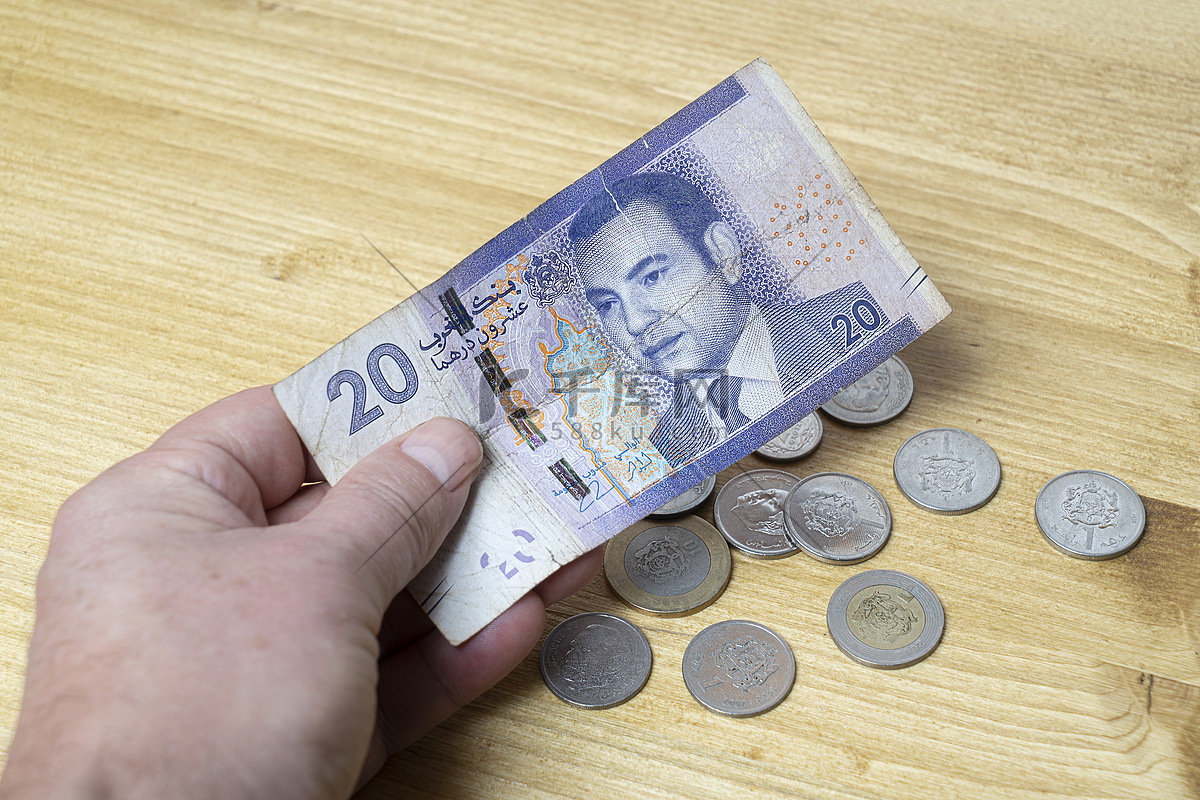 摩洛哥迪拉姆纸币和硬币高清摄影大图-千库网