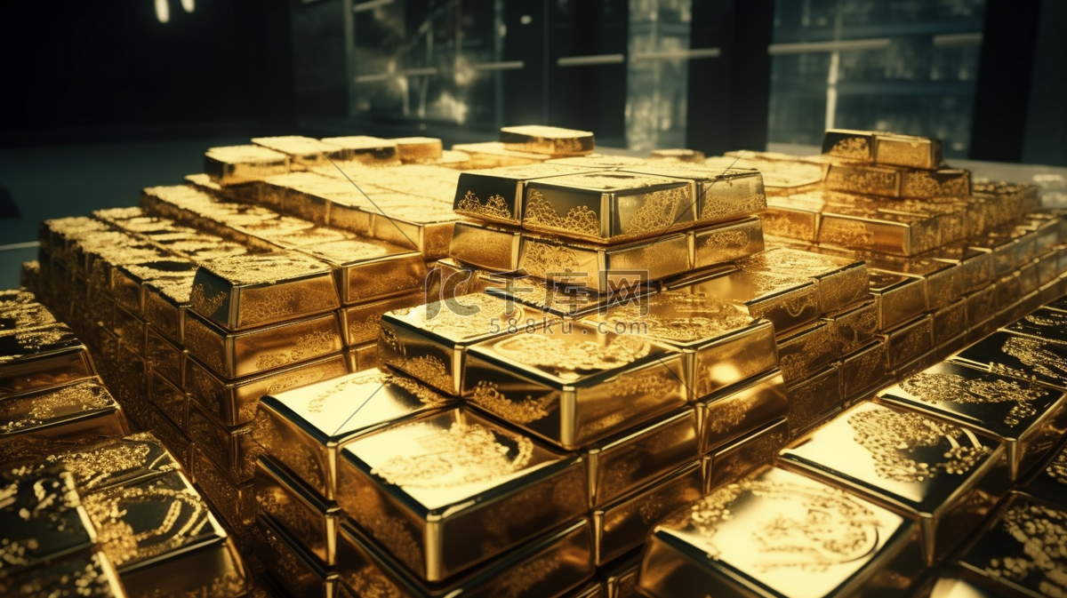 一摞叠高的金币货币高清摄影大图-千库网