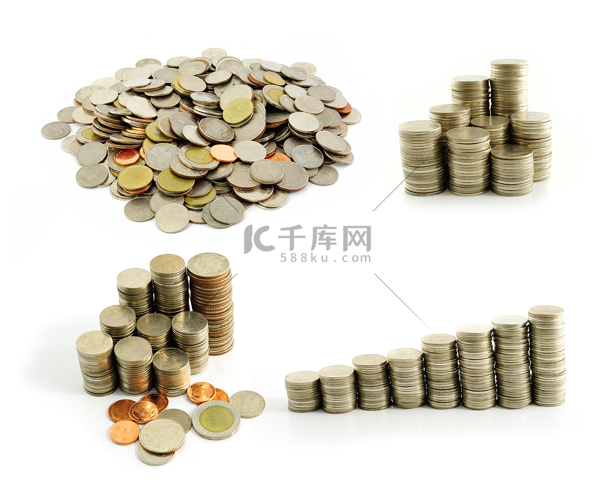 泰铢硬币，孤立的白色背景上的泰国硬币高清摄影大图-千库网