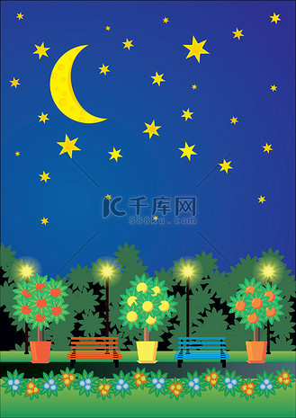 卡通夜晚城市公园