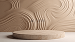 纹理米色背景用于产品展示台在沙子中的禅宗大理石圆形图案上的展示3D渲染