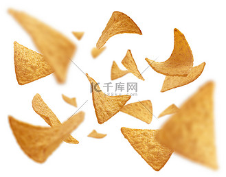 漂浮三角形背景图片素材_白色背景中漂浮的三角形玉米片