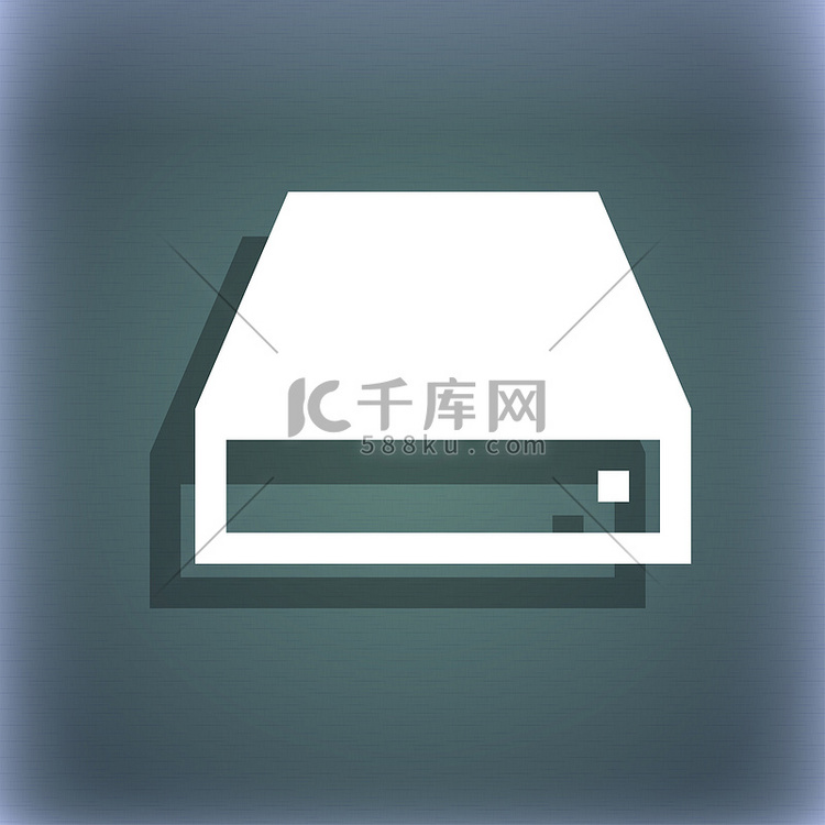 蓝绿色抽象背景上的 CD-ROM 图标符号，带有文本的阴影和空间。高清摄影大图-千库网