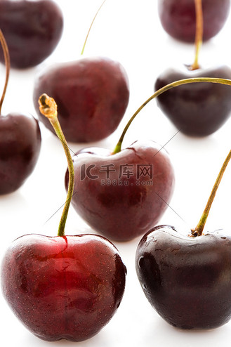 在白色的甜樱桃