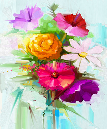 油彩画　【花】　抽象 高清抽象立体彩色玫瑰花油画无框画图片下载_红动中国