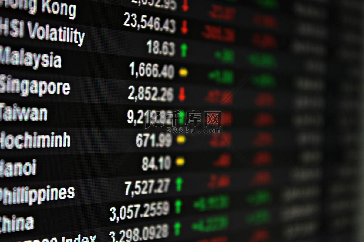 亚太股市数据在显示器上的显示高清摄影大图-千库网
