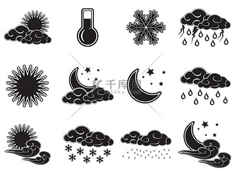 夜间天气颜色图标设置黑色轮廓隔离在白色背景个人vip和企业vip免费
