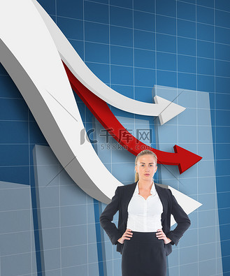 女商人双手叉腰站立的复合形象