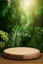 电商海报木色展台自然绿色背景