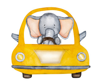 用于明信片的可爱水彩大象画