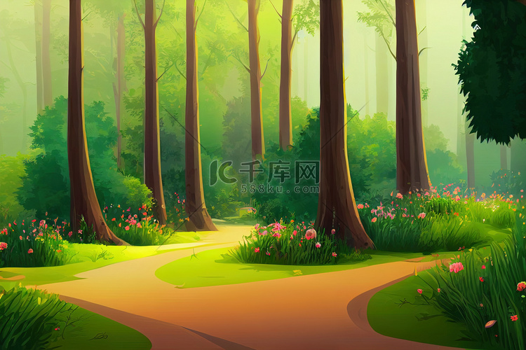 卡通森林背景。高清摄影大图-千库网