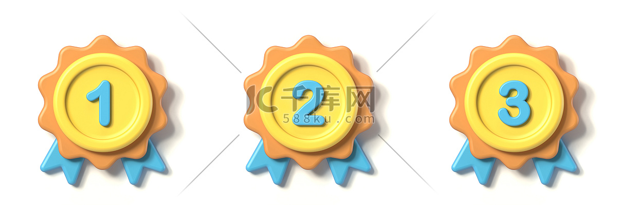 第一、第二和第三名奖牌 3D高清摄影大图-千库网