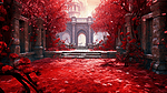 梦幻唯美立体场景红色欧式花朵城堡