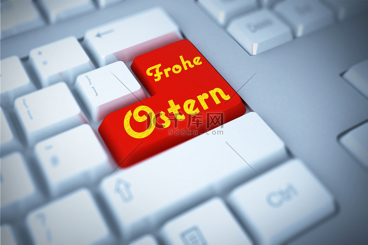 键盘上红色回车键的复合图像高清摄影大图-千库网