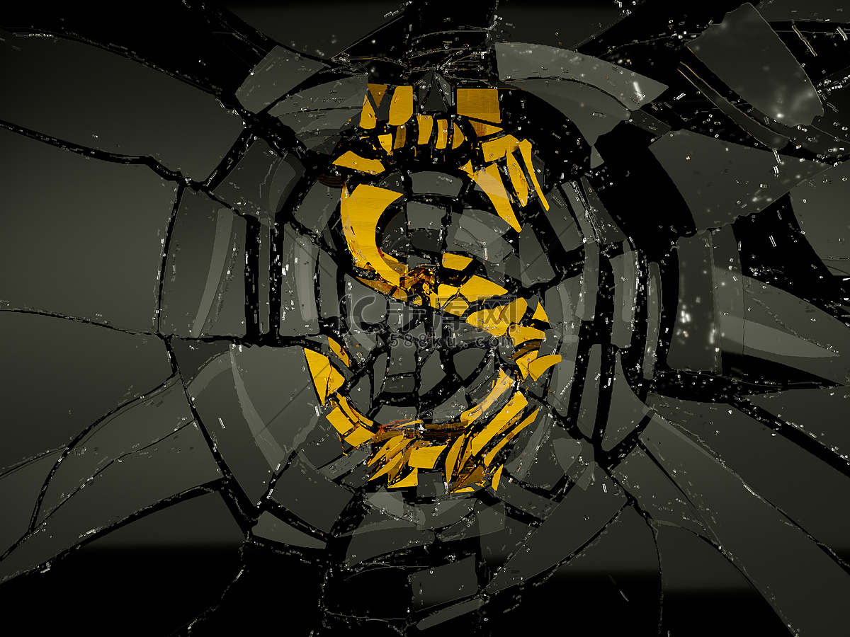 玻璃和金色的美元符号被打碎高清摄影大图-千库网