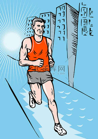 马拉松赛跑者跑步比赛素描风格