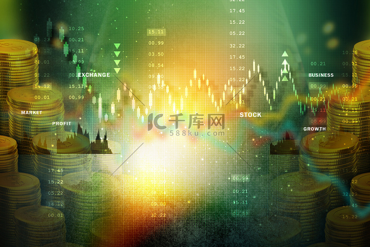 与金融股票图表的金币高清摄影大图-千库网
