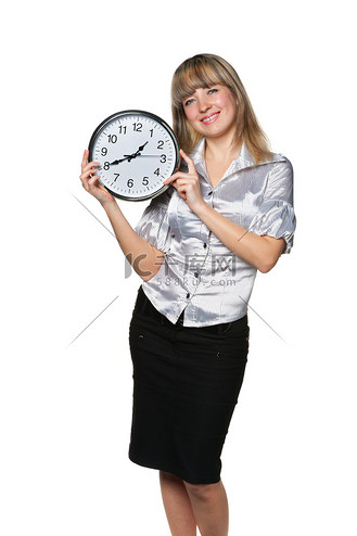 人拿时钟图片素材_手里拿着时钟的女商人