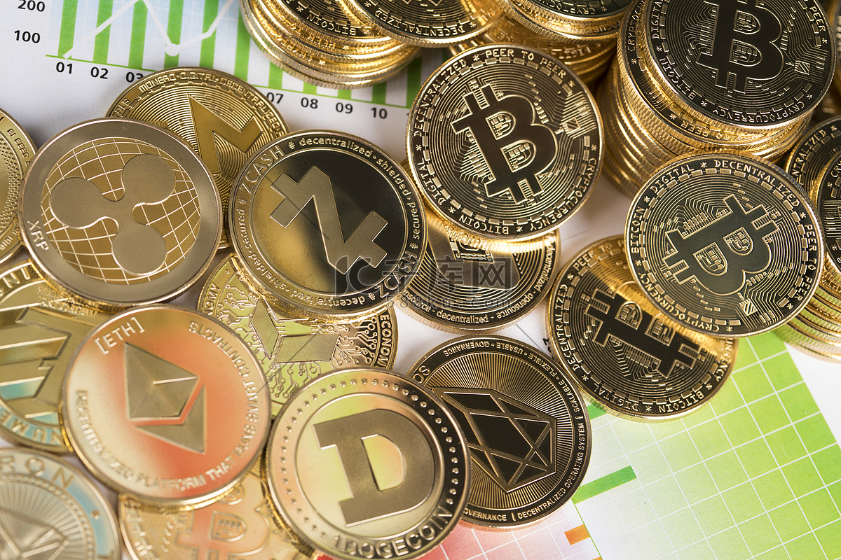 比特币、莱特币、以太币特写、虚拟货币背景高清摄影大图-千库网