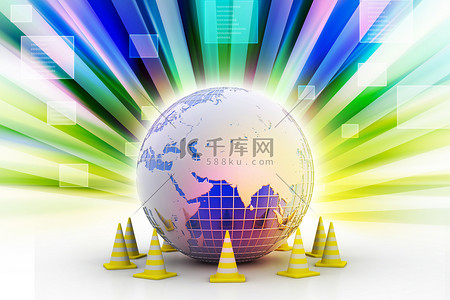 地球和交通锥高清摄影大图 千库网