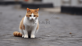 白天灰色混凝土道路上的橙色和白色猫咪