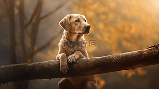 树枝上的棕色短毛狗