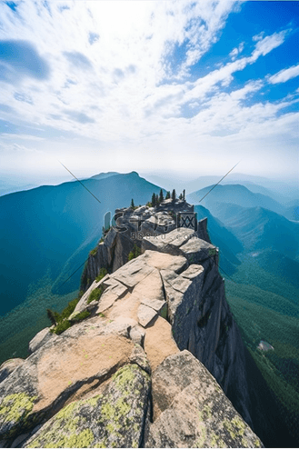 山顶的石头蓝天白云