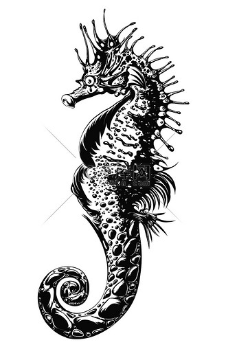 个人vip和企业vip免费下载免抠元素手绘黑白线条画简约海洋生物海马