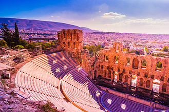 希腊雅典卫城的 herodes atticus odeon 的全景.