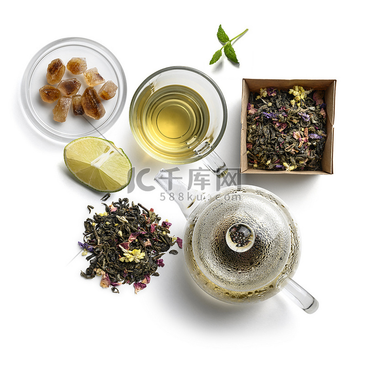 含有天然芳香添加剂和辅料的绿茶。高清摄影大图-千库网