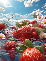 红色夏季清凉创意草莓水果