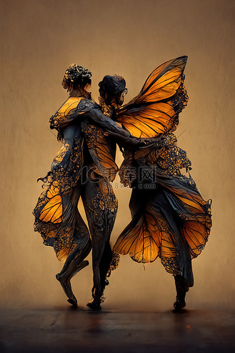 一对人类蝴蝶的,3d 插图