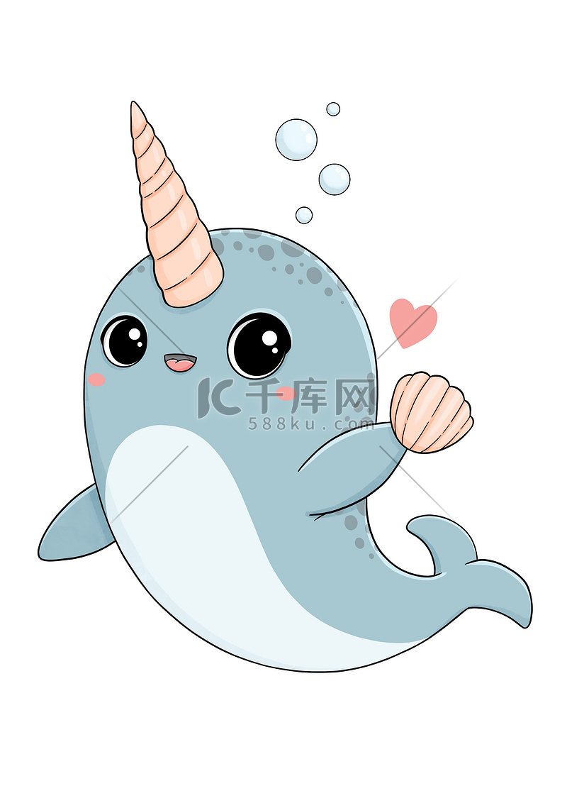 可爱的小独角鲸与美丽的贝壳高清摄影大图-千库网