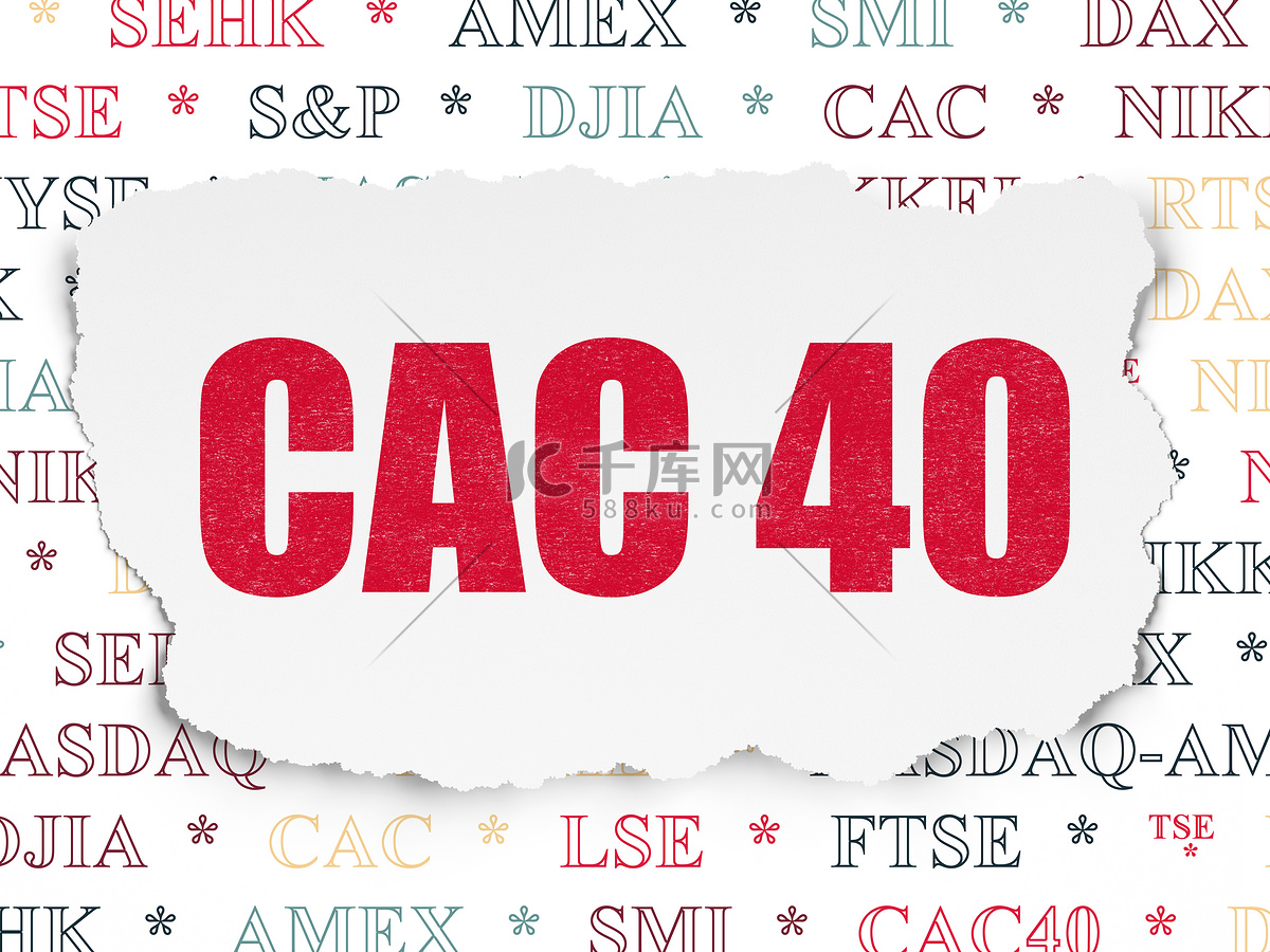 股票市场指数概念：撕纸背景上的CAC 40高清摄影大图-千库网